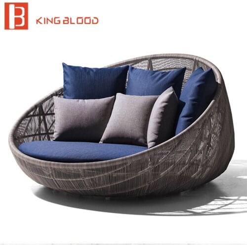 Modern garden line waterproof round cast aluminum frame outdoor rattan daybed