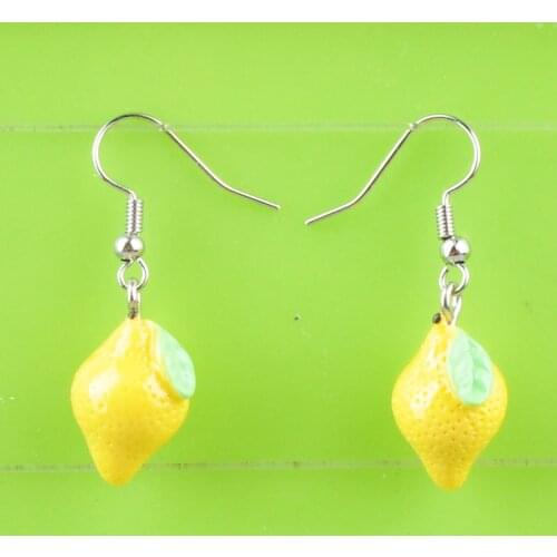 DIY fashion girl resin food 3D fruit lemon earrings drop dangle earrings lemon earing jewelry women boutique bijoux ornament