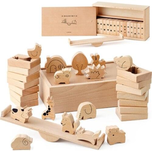 Solid Wood Animal Balance Matching Game Boxed Childrens Wooden Seesaw Animal Shape Matching Fine Motor Training Educational Toy