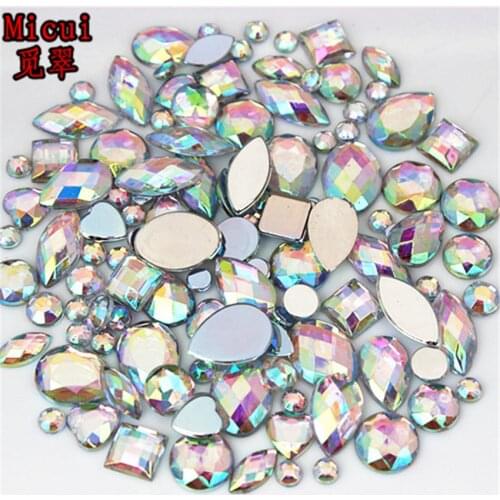 22g About 300pcs Mixed Shape Sizes Acrylic Rhinestones 3D Nail Art Crystal Stones Non Hotfix Flatback Craft DIY Decorations MC38
