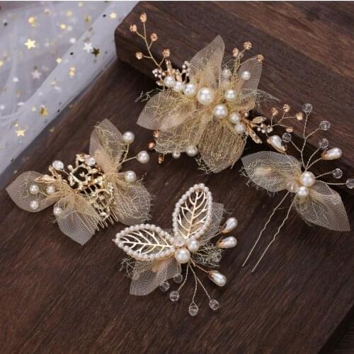 Wedding Bridal Hair Pins Women Crystal Pearl Haircomb Vintage Style Gold Hair Accessories Party Fashion Hair Jewelry