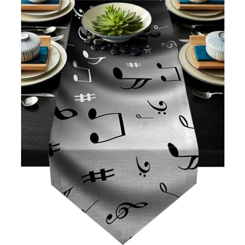 Water Wave Music Black White Musical Notes Table Runner Table Flag Home Party Decorative Tablecloth Table Runners