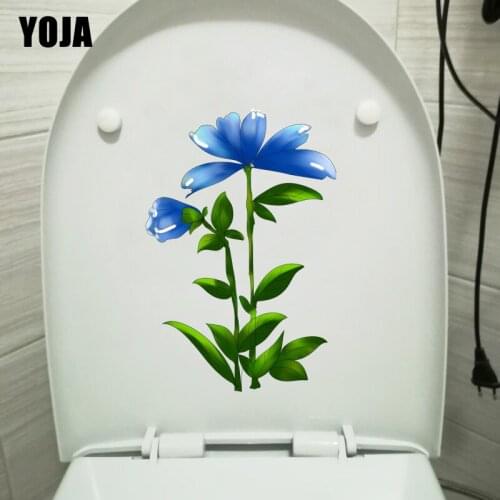 YOJA 15.7*23.5CM Hand Painted Blue Flowers WC Decor Toilet Seat Stickers Home Room Wall Decal T1-0554