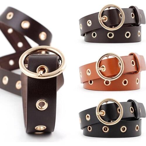 Women Belts Round Buckle Eyelets Adjustable Faux Leather Belt Jeans Pants Waistband ремень женский 2021 Accessories