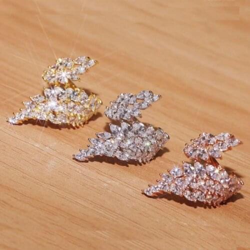 SLJELY Fashion Pure 925 Sterling Silver Feather Angel Wing Ring with AAA High Quality Shiny Zircon for Women Party Jewelry Gift