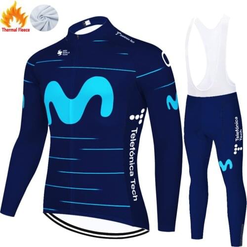 Movistar Winter Thermal Fleece Malliot 2021 Masculino Conjunto Uniforme Chaqueta Ropa Ciclismo Hombre Maillot Ciclismo Hombre