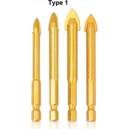 1pc 1/4" Hex Shank Twist Glass Bit Titanium Ceramic Drilling Drill Set 3 4 5 6 8 10 12mm Tile Concrete Cross Flat Hole Tile Tool