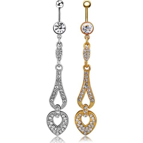 1pc Long Water Drop Navel Piercing Ombligo, 14G Dangle Heart Belly Button Rings Body Piercing Nombril Pircing Navelpiercing
