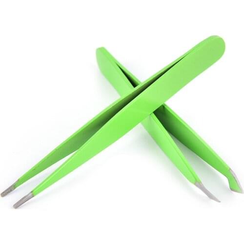 2Pc/Set New Lovely Green New Pro Women Stainless Steel Hair Removal Eyebrow Tweezer Beauty Makeup Tool