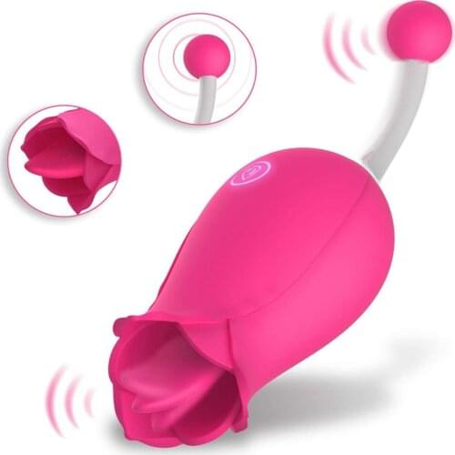 2 in 1 Lick G-Spot Rose Clit Stimulator Vibrator Tongue Vaginal Nipple Massager for Quick Orgasm Sex Toys for Women Masturbator