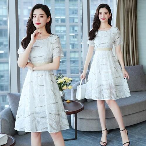 2021 Elegant Women Casual Midi Dresses Plus Size Summer Vintage White Dress Casual Beach Sundress Bodycon Partylace Sexy Vestido