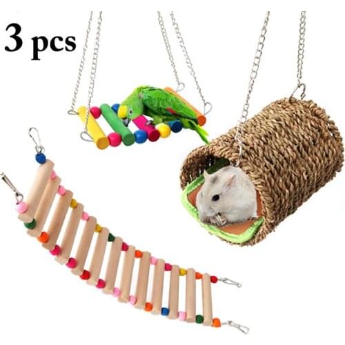 3Pcs/Set Bird Toys Hamster Warm Nest Swing Ladder Set Creative Assorted Hanging Bird Swing Toy Bird Cage Toy Pet Supplies