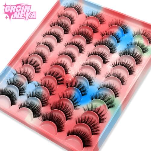 GROINNEYA 5-20 Pairs 3D Mink lashes False Eyelashes Natural/Thick Long 10-15mm Eye Lashes Wispy Makeup Beauty Extension Tools