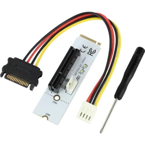 For NGFF M.2 to PCI-E 4X Riser Card M2 Key M to PCIe X4 Adapter with LED Voltage indicator SATA Cable for Bitcoin Miner Mining