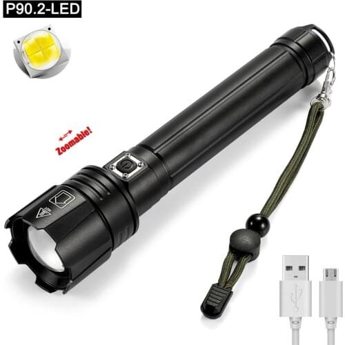 Newest XHP90.2 Aluminum Tactical LED Flashlight USB Rechargeable 18650 26650 Battery Powerful Zoom Torch