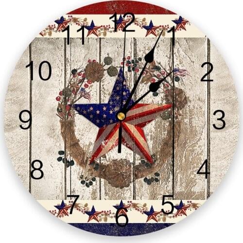 American Flag Pentagram Berries Retro Living Room Clock Wall Round Clocks Decor Home Bedroom Kitchen Decoration Wall Clocks