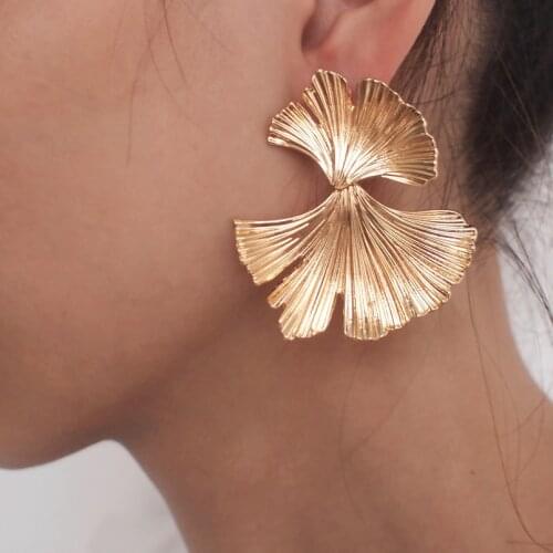 Bohemian Geometric Gold Color Ginkgo biloba Leaf Shape Drop Earrings for Women Statement Earring Jewelry Accessories Punk