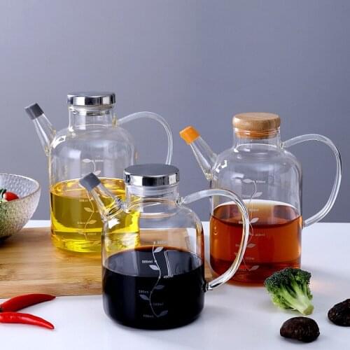 High Borosilicate Gravy Boats Kitchen Oil Bottle with Scale European-style Leak-proof Soy Sauce Vinegar Seasoning Pot Oil Can