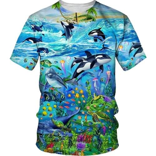 3D Marine Fish Print T-shirt Men 2021 Summer O Neck Short Sleeve Tees Tops Fashion Style Male Clothes Daily Casual T-shirts