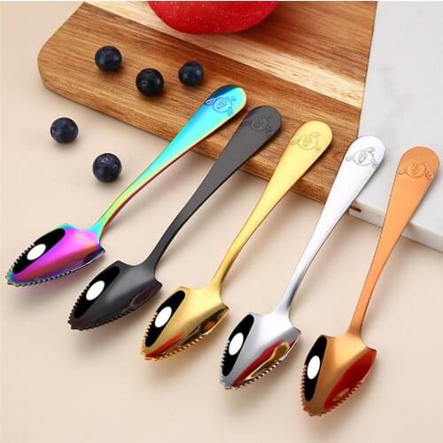 4PCS 15.5cm Fruit Spoon Sawteeth Stainless Steel Spoon Flatware Spoon for Grapefruit Rainbow Color Spoon Dinnerware