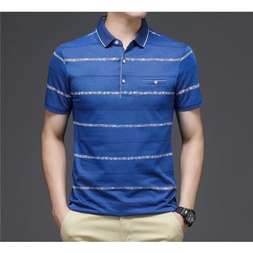 Business Casual Mens Polo Shirt Fashion Striped Cotton Slim Short Sleeve Top 3 Colors 2021 Summer New Street Fashion Clothing