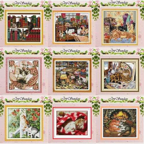 Sleeping curious cat Animals counted 11CT 14CT Cross Stitch Sets DIY Chinese Cross-stitch Kits Embroidery Needlework Home Decor