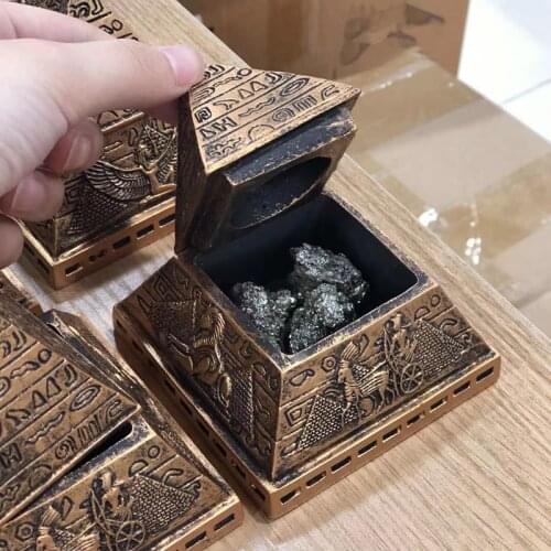 Natural Chalcopyrite Stones and Minerals Crystals Egyptian Pyramid Resin Jewelry Medicine Box of Lluck Home Decoration