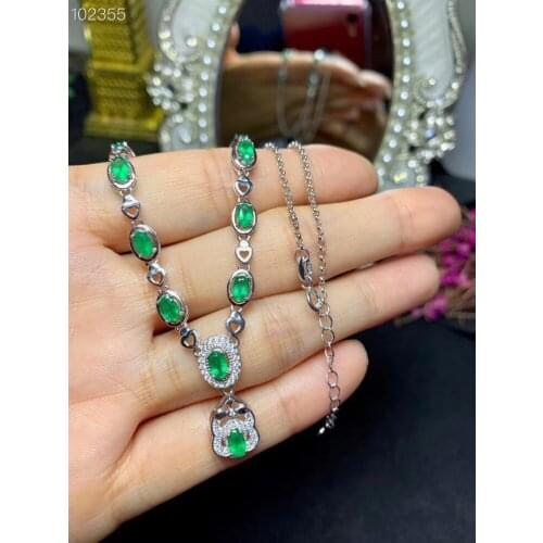 Natural green emerald Necklace Natural Gemstone Pendant Necklace S925 sliver romantic geometry heart women party gift Jewelry