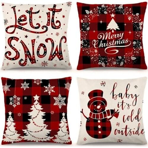Pillow Covers Farmhouse Buffalo Plaid Pillow Covers Holiday Rustic Linen Pillow Case for Sofa Christmas Decorations