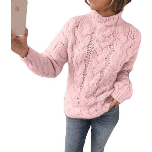 OMCHION Pull Femme 2020 Autumn Turtleneck Pink Twist Sweater Women Casual Loose Knitted Korean Pullover Plus Size Jumper LYT34
