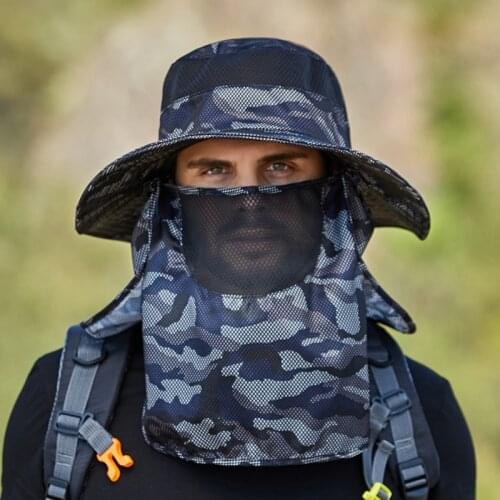 Summer Foldable Fisherman Bucket Hats Breathable Anti UV Sun Hat Men Large Wide Birm Hiking Fishing Caps Male Camouflage Cap