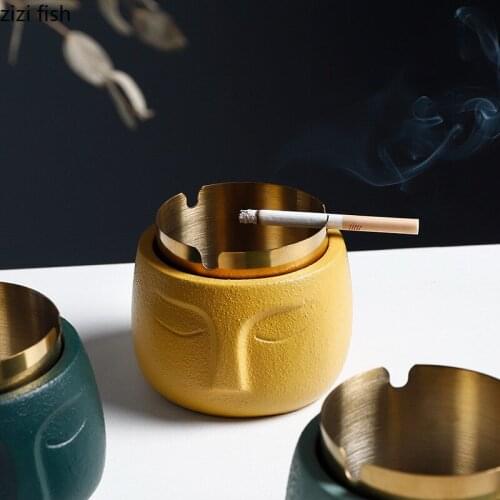 Face Head Metal Ashtray Windproof Cute Abstract Frosted Ashtray Office Desktop Decor Smoking Accessories for Weed Cute for Girls