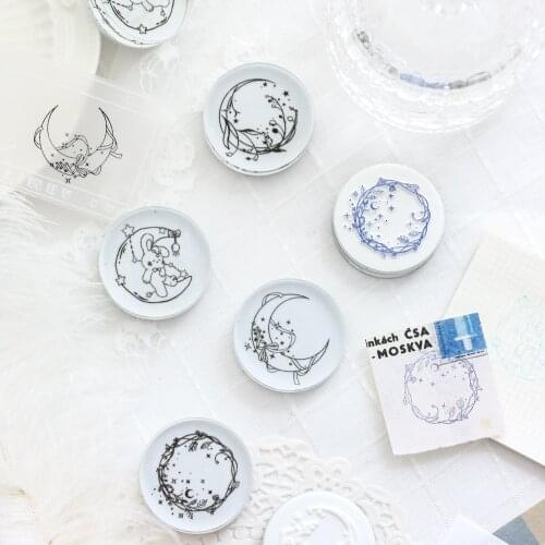 Cute Moon rabbit Decoration stamp Transparent acrylic Round rubber stamps for scrapbooking stationery DIY craft standard seal
