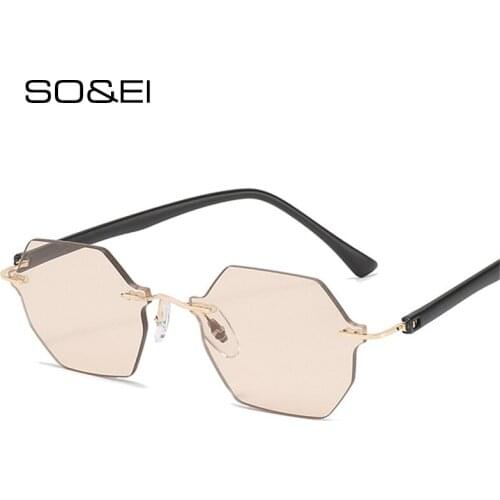 SO&EI Ins Popular Fashion Polygon Women Sunglasses Brand Designer Vintage Rimless Gradient Eyewear Shades UV400 Men Sun Glasses