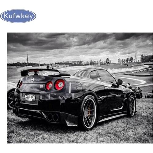 Sports Car Black And White Sky Landscape DIY 5D Diamond Painting Cross Stitch Kits Full Mosaic Diamond Embroidery Home Decor