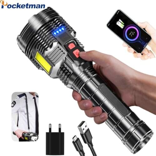 Led Patrol Flashlight With Strap USB Rechargeable 3*COB Sidelight Torch Outdoor Security Flashlight Camping Night Working Lights