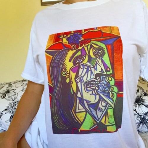 Vintage Fashion Female Picasso Weeping Woman Painting T Shirt Women Summer Cotton Casual Oversized Tshirt Cute Pop Art Top