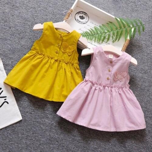 Baby Girl 0-2Y Cute Korean Summer Solid Vest Bowknot A-Line Sleeveless Princess Dress