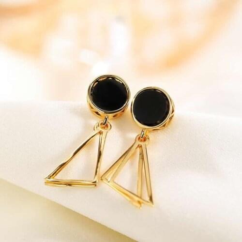 Pure S925 Silver Earrings Women Black Agate Geometry Dangle Earrings Fashion Earrings