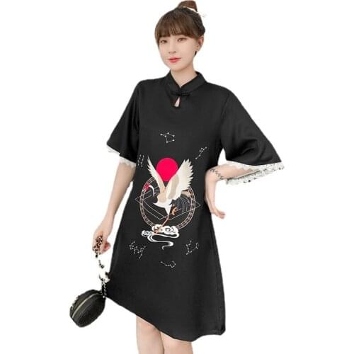 Plus Size 4XL Black Summer Fashion Casual Party Modern Cheongsam Dress for Women Short Sleeve Qipao Traditional Chinese Clothes