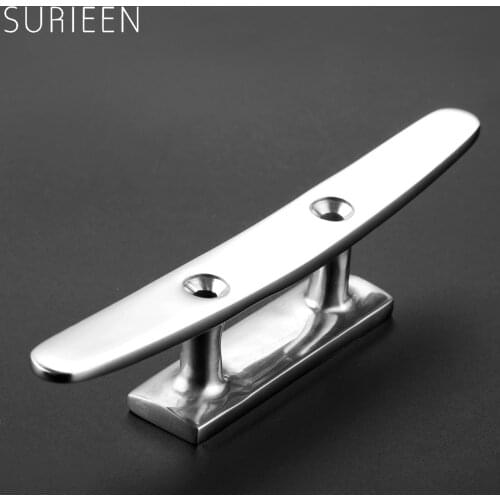 1Pc Marine 316 Stainless Steel 2 Hole Boat Dock Low Silhouette Flat Top Cleats Deck Rope Tie Mount Cable Plug Bolts 150mm 6 inch