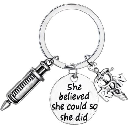 12PC She Believed She Could So She Did Medical Assistant Charm Pendant Keychains Nurse Doctor Key Ring Gifts Women Girls Jewelry