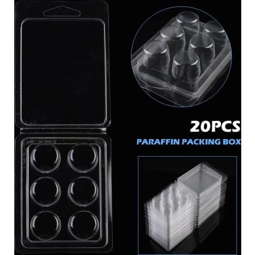 20pcs Clear Plastic Wax Melt Clam Shells Box 6Cell Heart/Round Shape Wax Melt Containers Mould Tool For Wickless Candle Storage