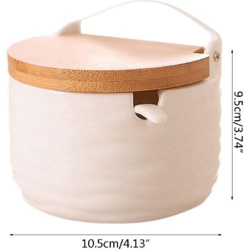 250g sugar bowl ceramic cruet seasoning jar salt bottle home kitchen seasoning tool glass wooden lid storage tank