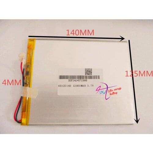 Best battery brand 40125140 3.7v 12000mAh With plug For CH, Tablet PC Battery , Perfect quality of lar