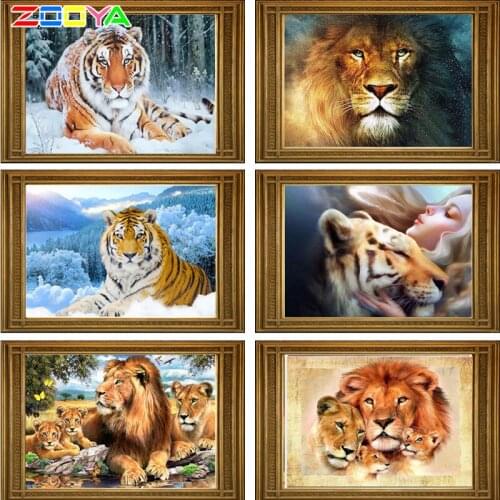 Diy 5D Diamond Mosaic Lion Tiger Handmade Diamond Painting Cross Stitch Kits Diamond Embroidery Patterns Rhinestones Arts Jh062