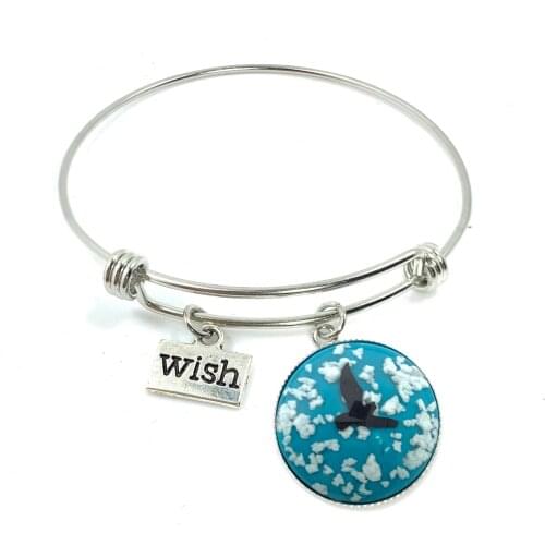 Blue Sky White Cloud Bird Chain Bracelet Transparent Round Ball Shape Resin Noctilucen Bangle For Women Men Kids Fashion Jewelry