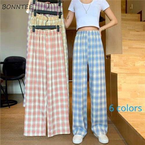 Pants Women 6 Colors Loose Casual Plaid College All-match Fashion Elastic Waist New Spring Trousers Thin Harajuku Chic Retro Ins