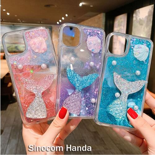 Summer Shell Glitter Liquid Sea World Phone Case For iphone 12 XR XS Max 6s 7 8 Plus Hard Sequin Quicksand Soft Frame Cases