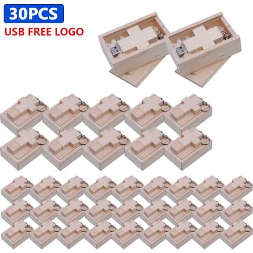 Wooden 30pcs free logo Usb 2.0 Flash Drive Waterproof Pen Drive 4GB 8GB 16GB 32GB 64GB 128GB Key Ring Pendrive USB Memory Stick